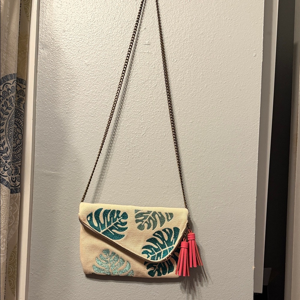 Tropical Leaf Print Crossbody Bag